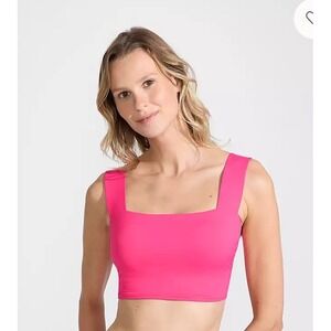 New Lands End Hot Pink Square Neck Tankini Swim Top Bikini Bathing Suit Size 12